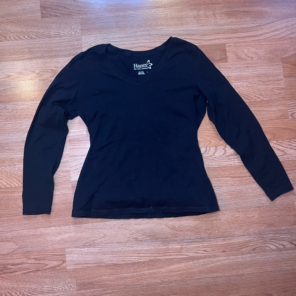 Hanes Women's Classic Black Long Sleeve Tee